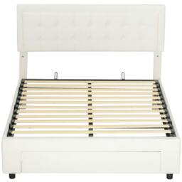 Rackhams Double Bed Frame with Storage and Adjustable Velvet Headboard, Cream - Cream - 193.5 - Yes