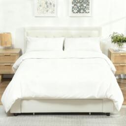 Rackhams Double Bed Frame with Storage and Adjustable Velvet Headboard, Cream - Cream - 193.5 - Yes