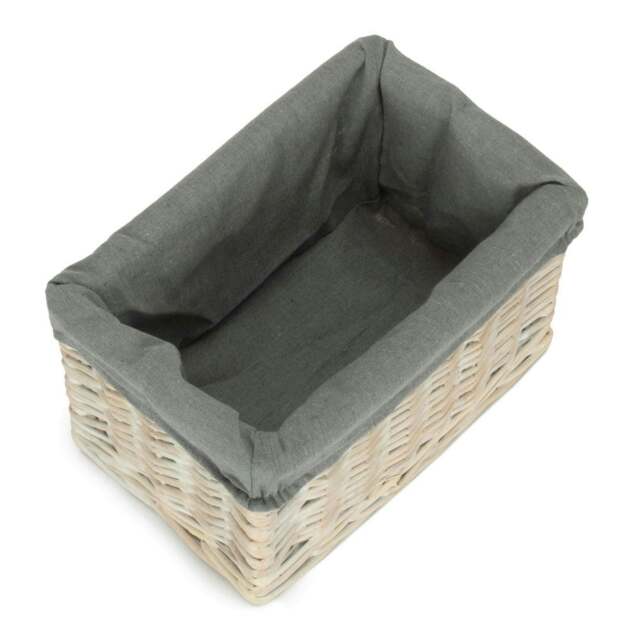 Rackhams Whitewash Grey Lined Open Wicker Storage Basket - Small - image 1