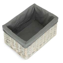 Rackhams Whitewash Grey Lined Open Wicker Storage Basket - Small - thumbnail 6