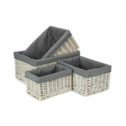 Rackhams Whitewash Grey Lined Open Wicker Storage Basket - Small - thumbnail 2