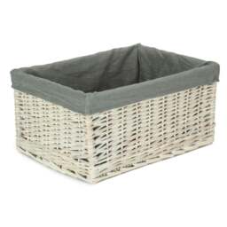 Rackhams Whitewash Grey Lined Open Wicker Storage Basket - Small - thumbnail 5
