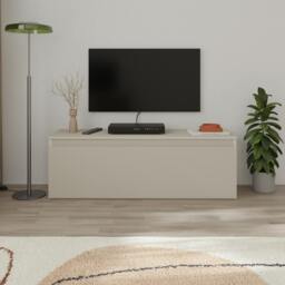 Rackhams Modern TV Stand Unit 120cm with Soft-Close Drop-Down Door Non-handle Design & Storage Space, Living Room - Sandstone - thumbnail 5