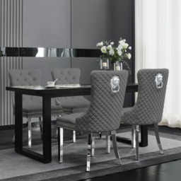 Rackhams Set Of 2 Plush Velvet Dining Chairs with Lion Head Knocker - Grey - 2