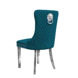Rackhams Set Of 2 Plush Velvet Dining Chairs with Lion Head Knocker - Grey - 2 - thumbnail 6