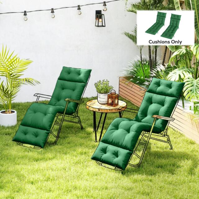 Rackhams Garden Lounge Chair Cushions Set of 2, 220gsm Fabric - Green - image 1