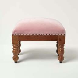 Rackhams Mable Velvet Square & Rectangular Footstool - Pink - 50 x 30 cm - thumbnail 1