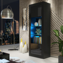 Rackhams 170cm Modern Display Cabinet – Black Gloss Doors with LED - thumbnail 2