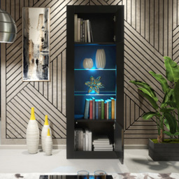 Rackhams 170cm Modern Display Cabinet – Black Gloss Doors with LED - thumbnail 4