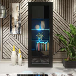 Rackhams 170cm Modern Display Cabinet – Black Gloss Doors with LED - thumbnail 3