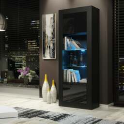 Rackhams 170cm Modern Display Cabinet – Black Gloss Doors with LED