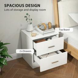 Rackhams Modern Bedside Table, Beside Cabinet with 2 Drawers, for Bedroom, Living Room, White - thumbnail 4