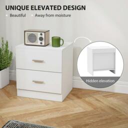 Rackhams Modern Bedside Table, Beside Cabinet with 2 Drawers, for Bedroom, Living Room, White - thumbnail 6