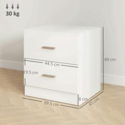 Rackhams Modern Bedside Table, Beside Cabinet with 2 Drawers, for Bedroom, Living Room, White - thumbnail 3