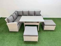 Rackhams 8 Seater Rattan Garden Furniture Set Outdoor Patio Dining Corner Sofa Sets with Dining Table 2 Big Footstools Light Grey Mixed - thumbnail 2