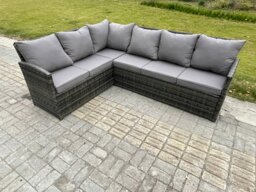 Rackhams 7 Seater Rattan Garden Furniture Sets High Back Corner Sofa Height Adjustable Rising Lifting Table Set with Big Footstool Dark Grey Mixed - thumbnail 3