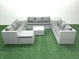 Rackhams Rattan Garden Outdoor Furniture Set 10 Seater Rattan Garden Sofa Set with Big Footstool 2 Side Tables Light Grey Mixed - thumbnail 1