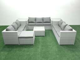 Rackhams Rattan Garden Outdoor Furniture Set 10 Seater Rattan Garden Sofa Set with Big Footstool 2 Side Tables Light Grey Mixed - thumbnail 2