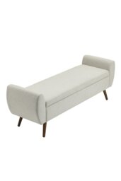 Rackhams 2-Seat Linen Upholstered Storage Bench with Side Arms and Walnut Colored Legs - Beige