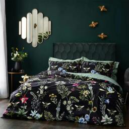 Rackhams Midnight Bee Velvet Floral Duvet Cover Set - Black - Single - Black - 100% Mixed - thumbnail 1