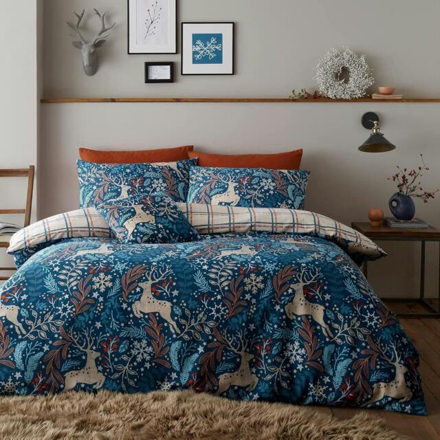 Rackhams Winter Stags Duvet Cover Set - Blue - Double - image 1
