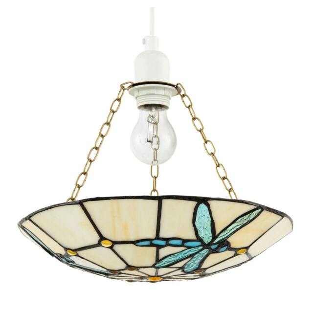 Rackhams Aqua Sky Blue and Emerald Green Dragonfly Tiffany Glass Pendant Shade - image 1