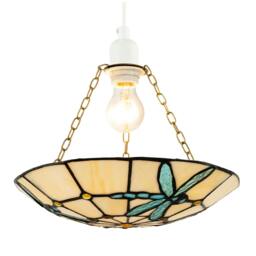 Rackhams Aqua Sky Blue and Emerald Green Dragonfly Tiffany Glass Pendant Shade - thumbnail 2
