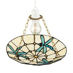Rackhams Aqua Sky Blue and Emerald Green Dragonfly Tiffany Glass Pendant Shade - thumbnail 3