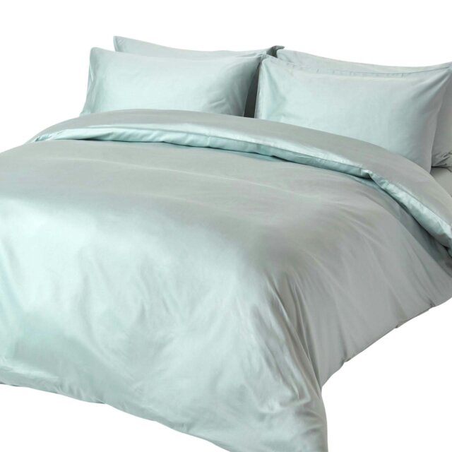Rackhams Organic 400 TC Egyptian Cotton Sateen Duvet Cover Set - Duck Egg Blue - Single - image 1