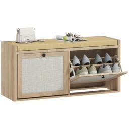 Rackhams Rattan Shoe Bench with Padded Cushion and 2 Cabinets, Oak - thumbnail 2