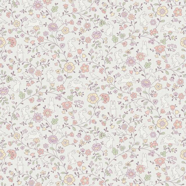 Rackhams Liberty Floral Bunny Trail Nursery Textured Wallpaper Lilac - image 1