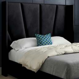 Rackhams Bellini Wide Curved Winged Upholstered Soft Velvet Bed Frame - Black - Black - Small single - thumbnail 2