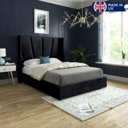 Rackhams Bellini Wide Curved Winged Upholstered Soft Velvet Bed Frame - Black - Black - Small single - thumbnail 5