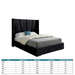 Rackhams Bellini Wide Curved Winged Upholstered Soft Velvet Bed Frame - Black - Black - Small single - thumbnail 4