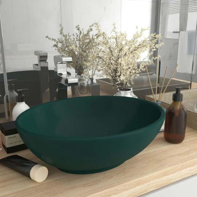 Rackhams Luxury Basin Oval-shaped Matt Dark Green 40x33 cm Ceramic