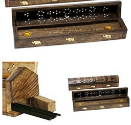 Rackhams Wooden Incense Burner Stick Holder Coffin Box- Ash Catcher with Brass Inlay for Home Utilities & Accessories, Meditation & Home Fragrance Products - thumbnail 2