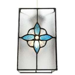 Rackhams Traditional Clear Glass Tiffany Style Pendant Light Shade with Teal Panels - thumbnail 2