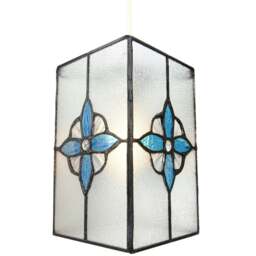Rackhams Traditional Clear Glass Tiffany Style Pendant Light Shade with Teal Panels - thumbnail 3