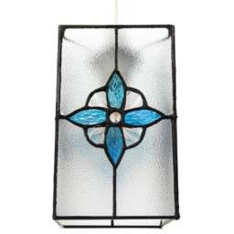 Rackhams Traditional Clear Glass Tiffany Style Pendant Light Shade with Teal Panels