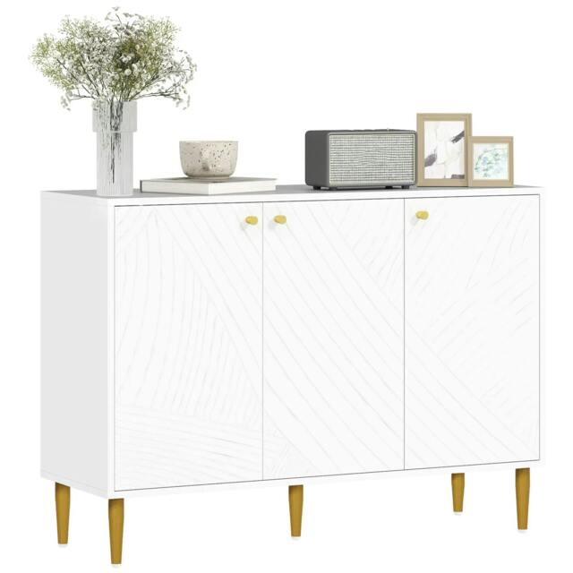 Rackhams Elegant Two-Cupboard Sideboard - White/Gold-Tone