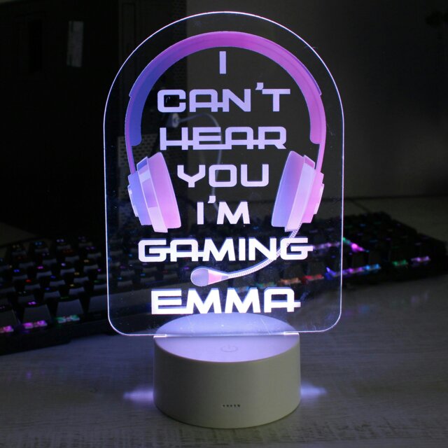 Rackhams Personalised Pink Gaming LED Colour Changing Night Light - image 1
