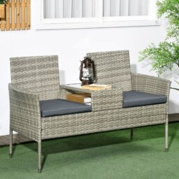 Rackhams Rattan Garden Bench w/ Glass Tea Table, Wicker Chair w/ Cushions Grey - 137W x 59D x 82H cm - Grey - thumbnail 3