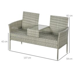 Rackhams Rattan Garden Bench w/ Glass Tea Table, Wicker Chair w/ Cushions Grey - 137W x 59D x 82H cm - Grey - thumbnail 6