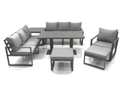 Rackhams Outdoor Garden Furniture Set Aluminium Lounge Sofa Adjustable Rising Lifting Dining Table Sets with 2 Big Footstools Side Table Dark Grey - thumbnail 2