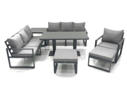 Rackhams Outdoor Garden Furniture Set Aluminium Lounge Sofa Adjustable Rising Lifting Dining Table Sets with 2 Big Footstools Side Table Dark Grey - thumbnail 1
