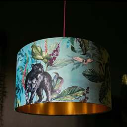 "Rackhams Handmade Velvet Lampshade with Gold Lining in Lithium - Ceiling Pendant / Arc Lamp - 35cm diameter x 25cm Height (14"" x 10"")" - thumbnail 1