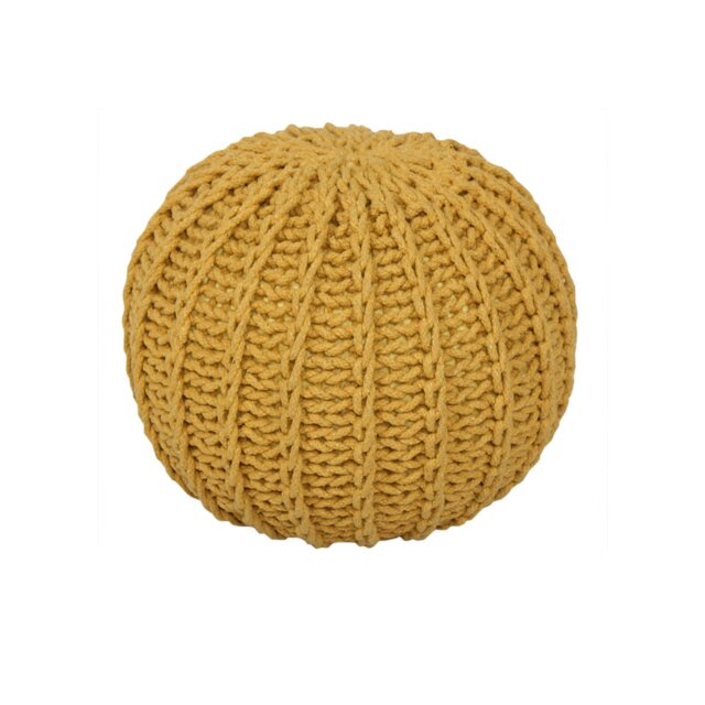 Rackhams Cable Knit Round Pouffe Chunky Seat Footstool Ottoman 100% Cotton Handmade - Ochre - image 1
