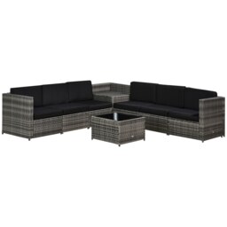 Rackhams 8Pcs Patio Rattan Sofa Set Garden Furniture Side Table - Dark brown - Steel, PE rattan, Polyester - 58cm x 58cm x 37cm - thumbnail 6