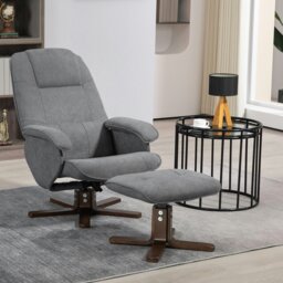 Rackhams Swivel Recliner Chair and Footstool Linen-touch Fabric - Linen(100% polyester) - Grey