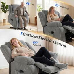 Rackhams Power Lift Recliner Chair, Reclining Chair with Massage - Light Grey - Recliner Armchair Lift Chair - thumbnail 4